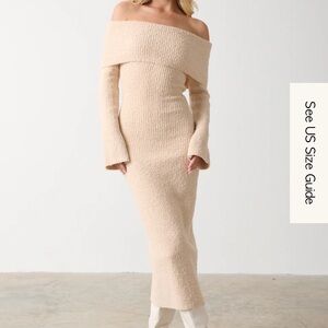 Pretty Lavish - NWT Elodie Midaxi Bardot Knit Dress - Ecru in Medium